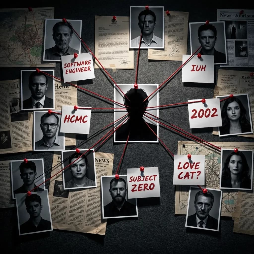 Cinematic Noir Investigation Board with red threads connecting evidence, symbolizing the creative process.